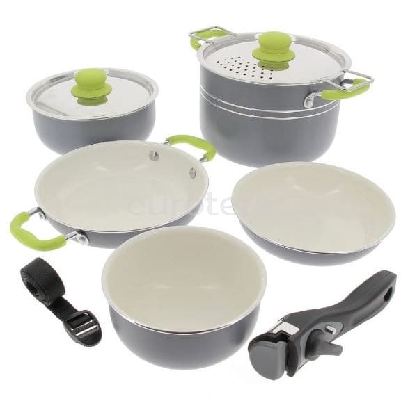 Pots and pan green + gray with detachable handle for kitchenware  - 084189 - Eurotete