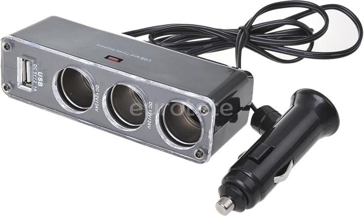 Usb 3-way plug of 12 or 24 volt cigarette lighter